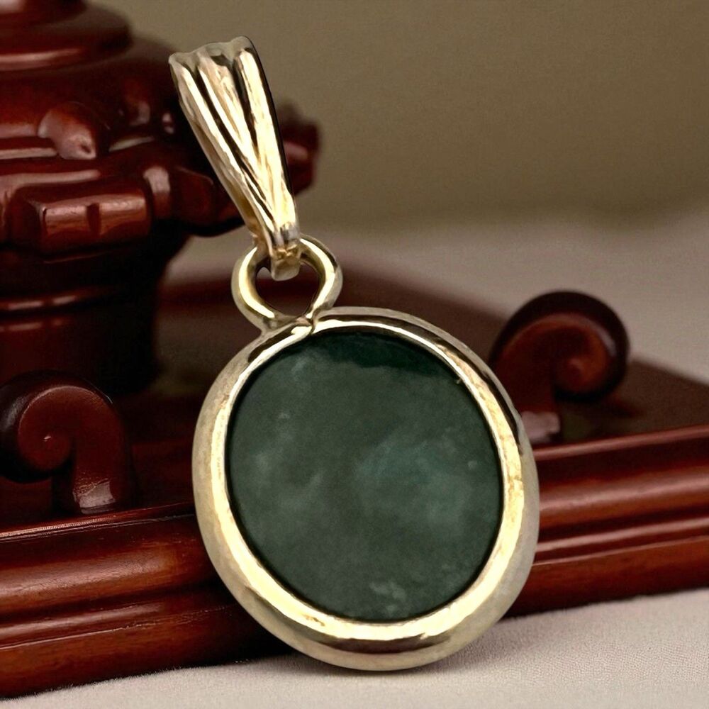 Vintage 1950s Green Cabochon Pendant Gold Filled Oval Setting Mid Century - 7S